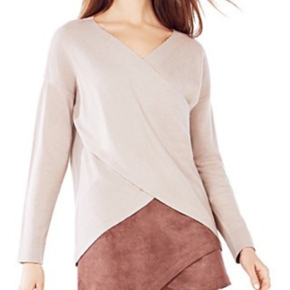 BCBG Max Azria Florinda crossover merino wool sweater (beige / camel / tan) S - Picture 2 of 11